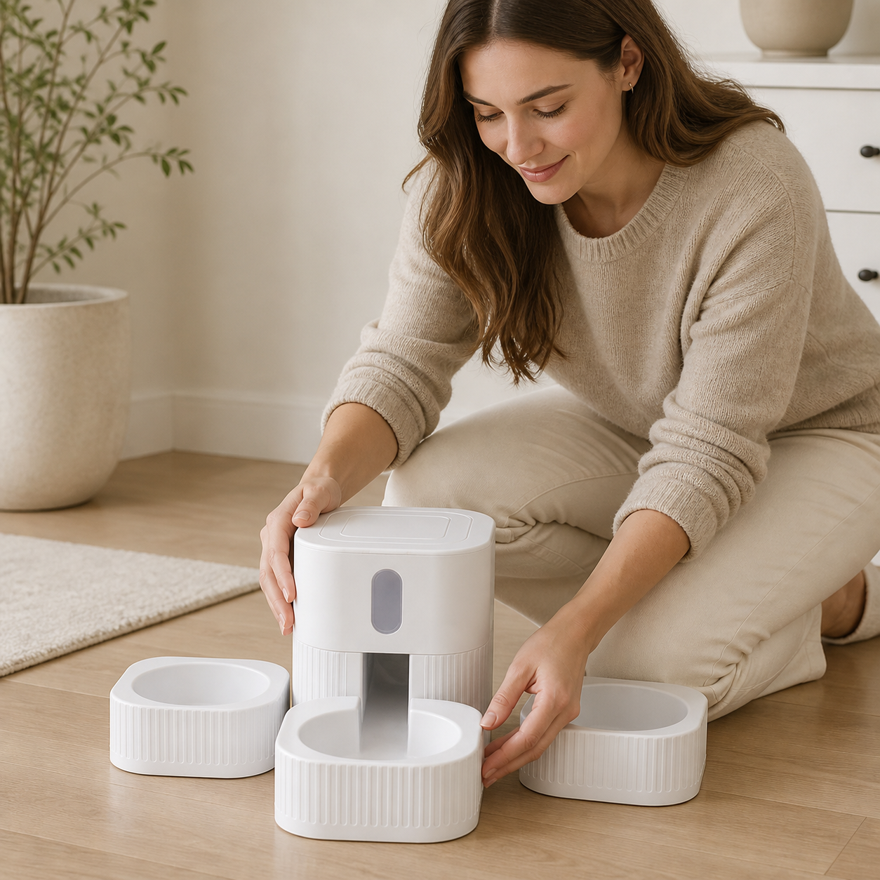 Three-Bowl Gravity Pet Feeder — owner setup