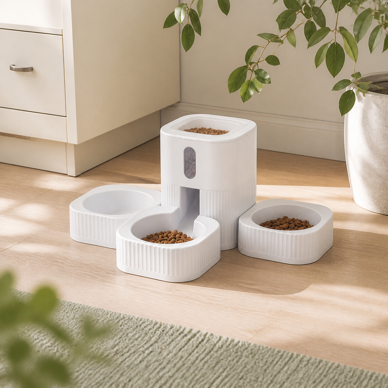 Three-Bowl Gravity Pet Feeder — second lifestyle view