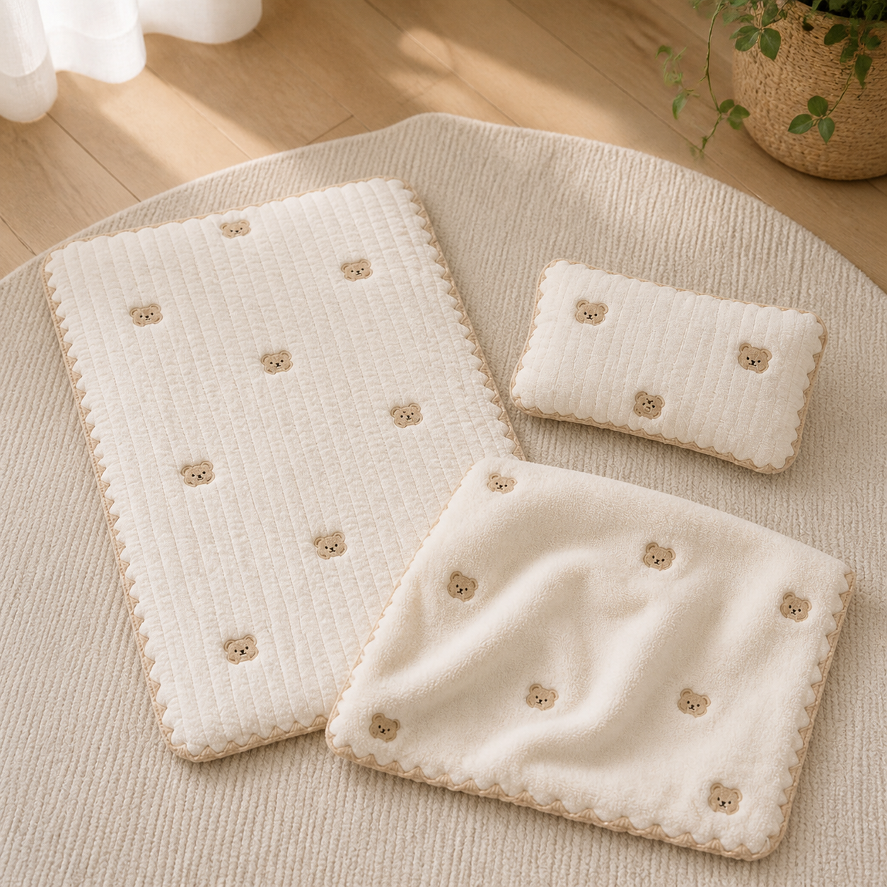 Washable Dog Bed With Pillow & Cover — Bear, Medium — included components
