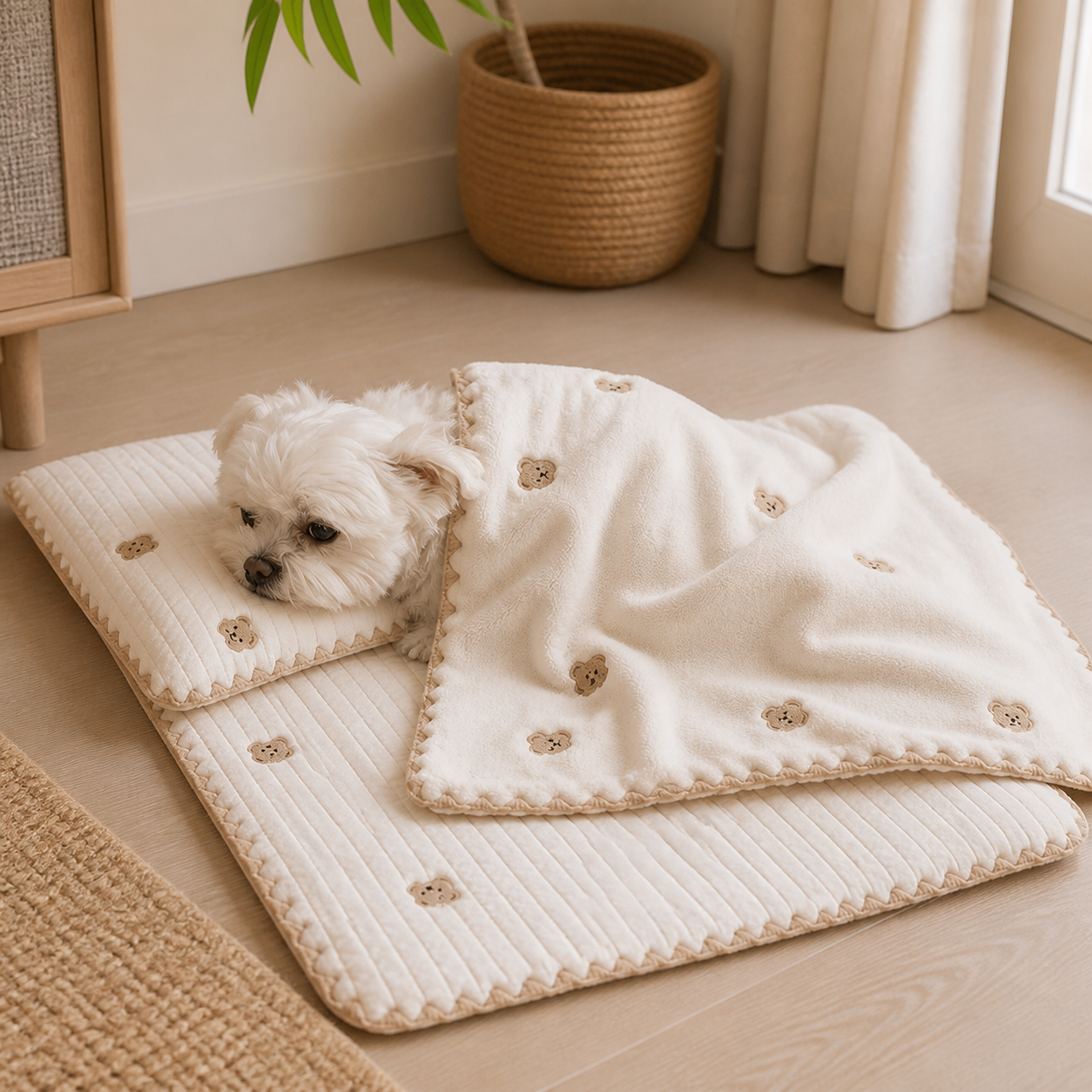 Washable Dog Bed With Pillow & Cover — Bear, Medium — second lifestyle view