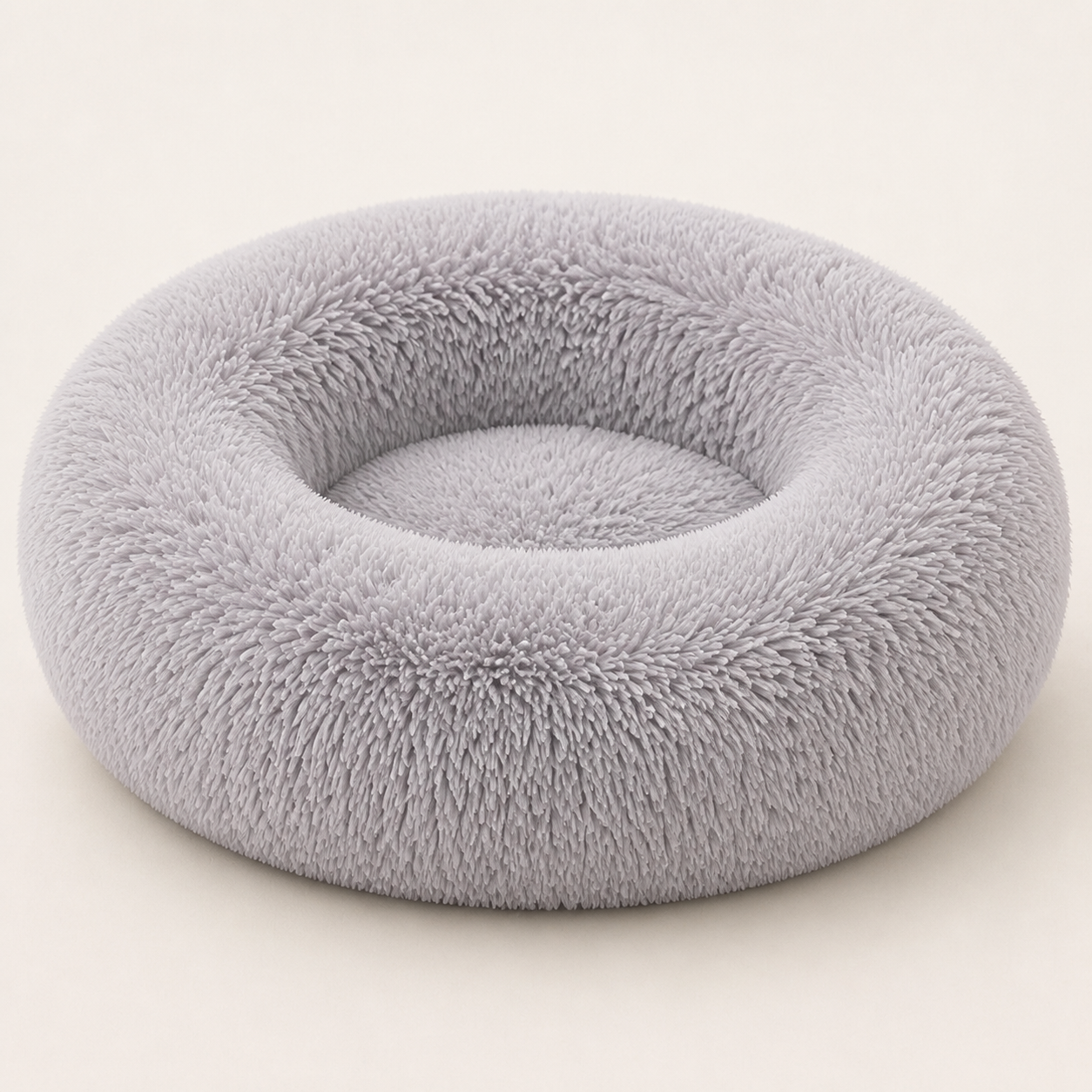 Pale grey 80 centimetre deep-curl round pet bed