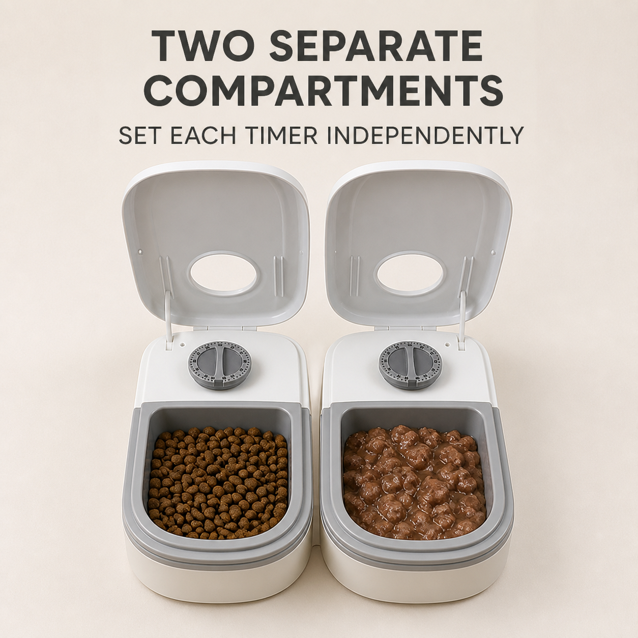 Two separate food compartments with independent timers