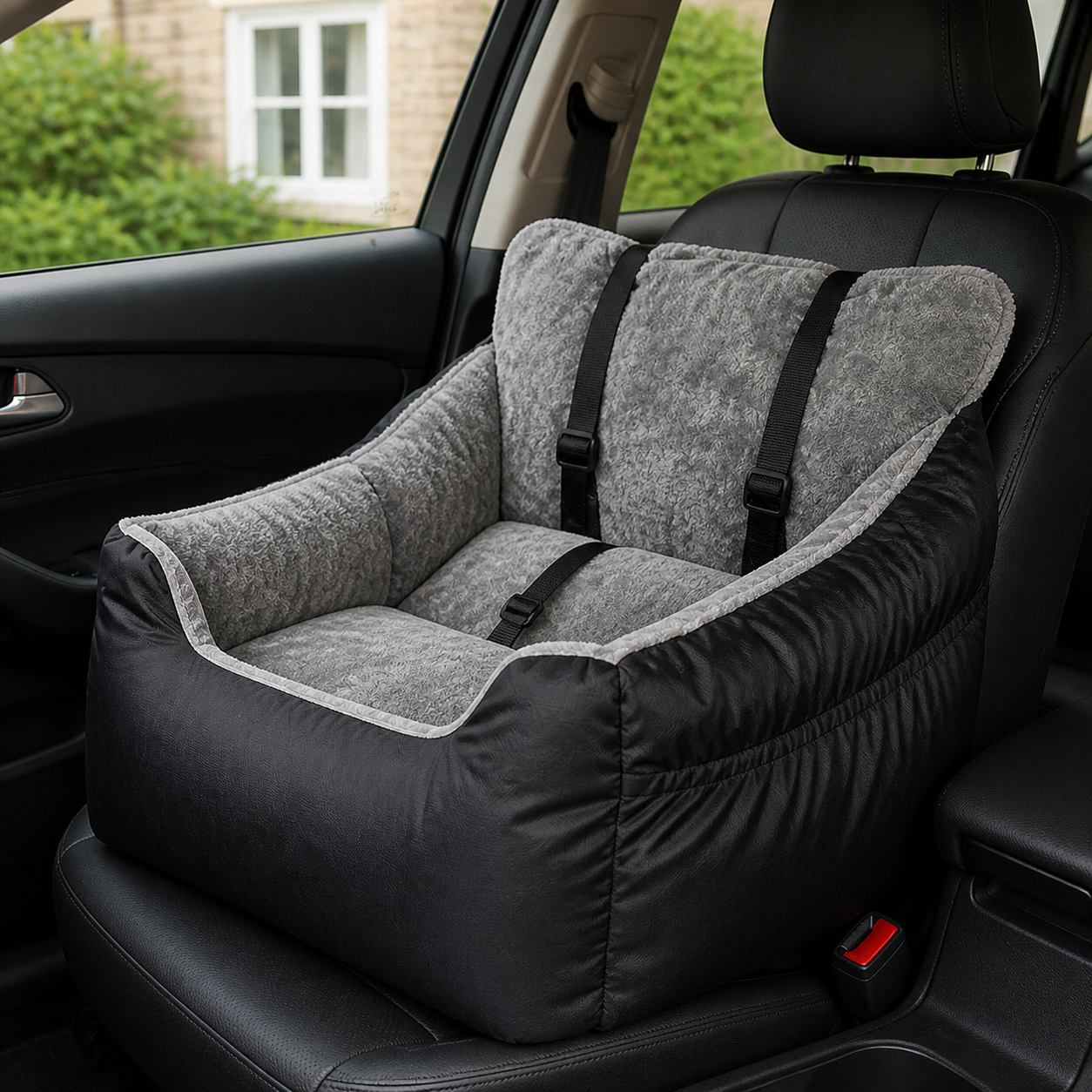 Side view of the empty booster fitted on a car seat