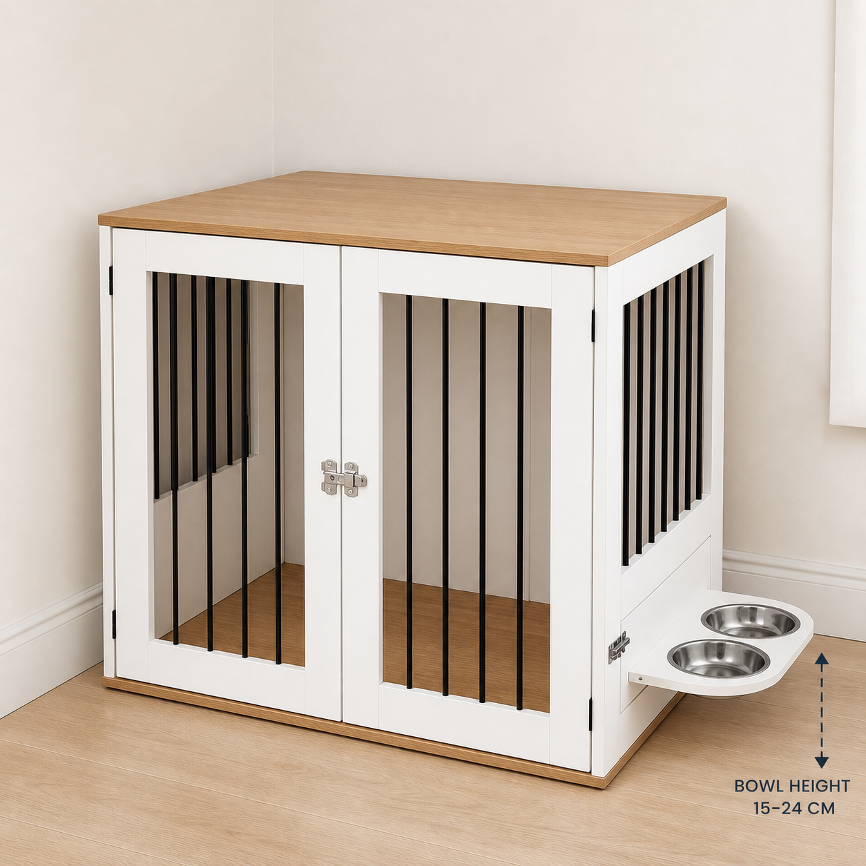 Adjustable side bowl shelf set between 15 and 24 centimetres