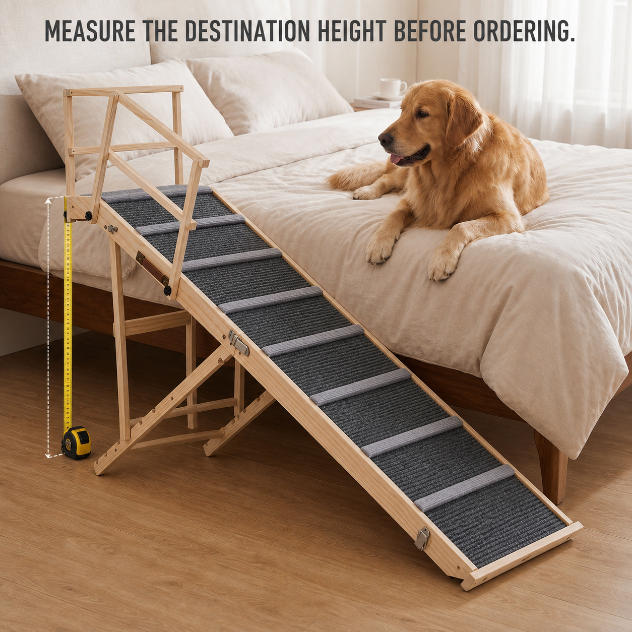 Measuring the destination height before fitting the dog ramp