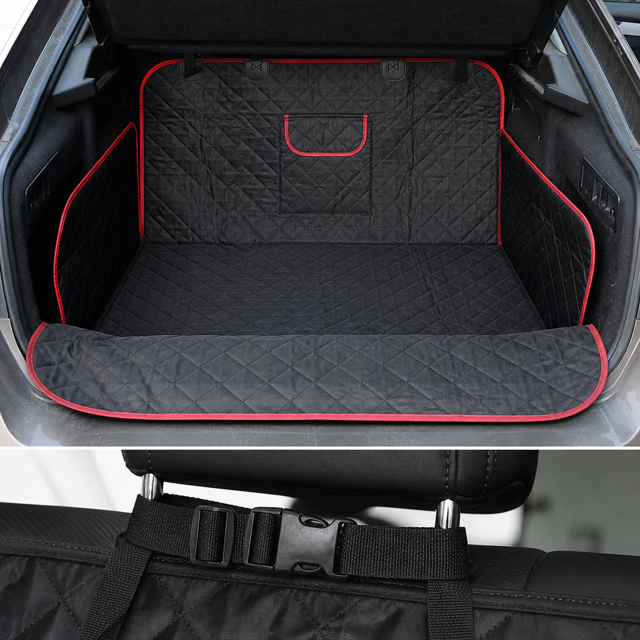 Adjustable headrest strap securing the boot liner