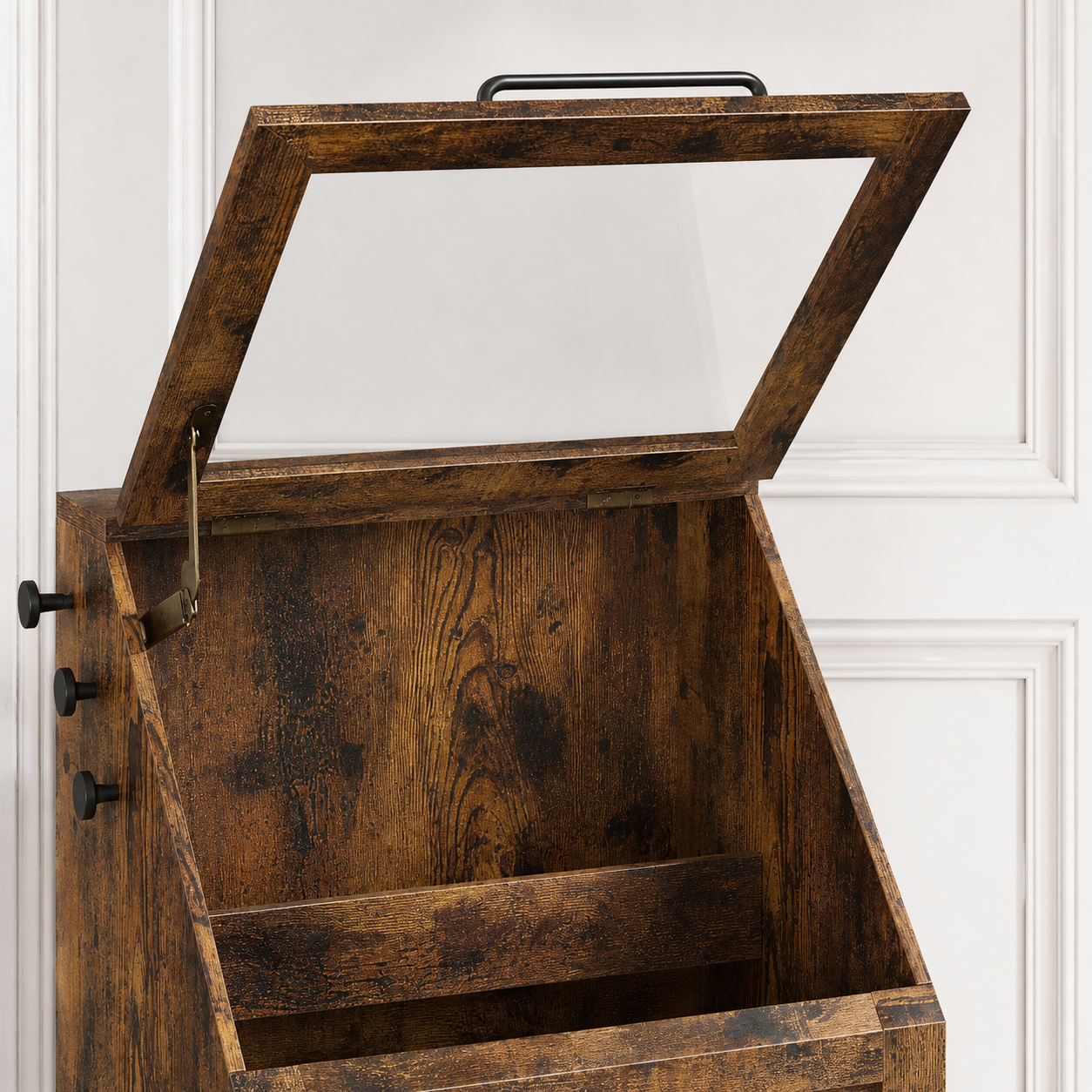 Clear fold-top viewing lid, hinges and top handle