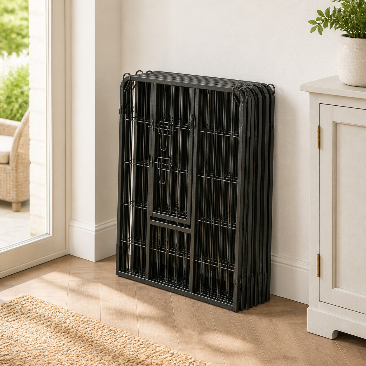 Dog playpen folded for storage