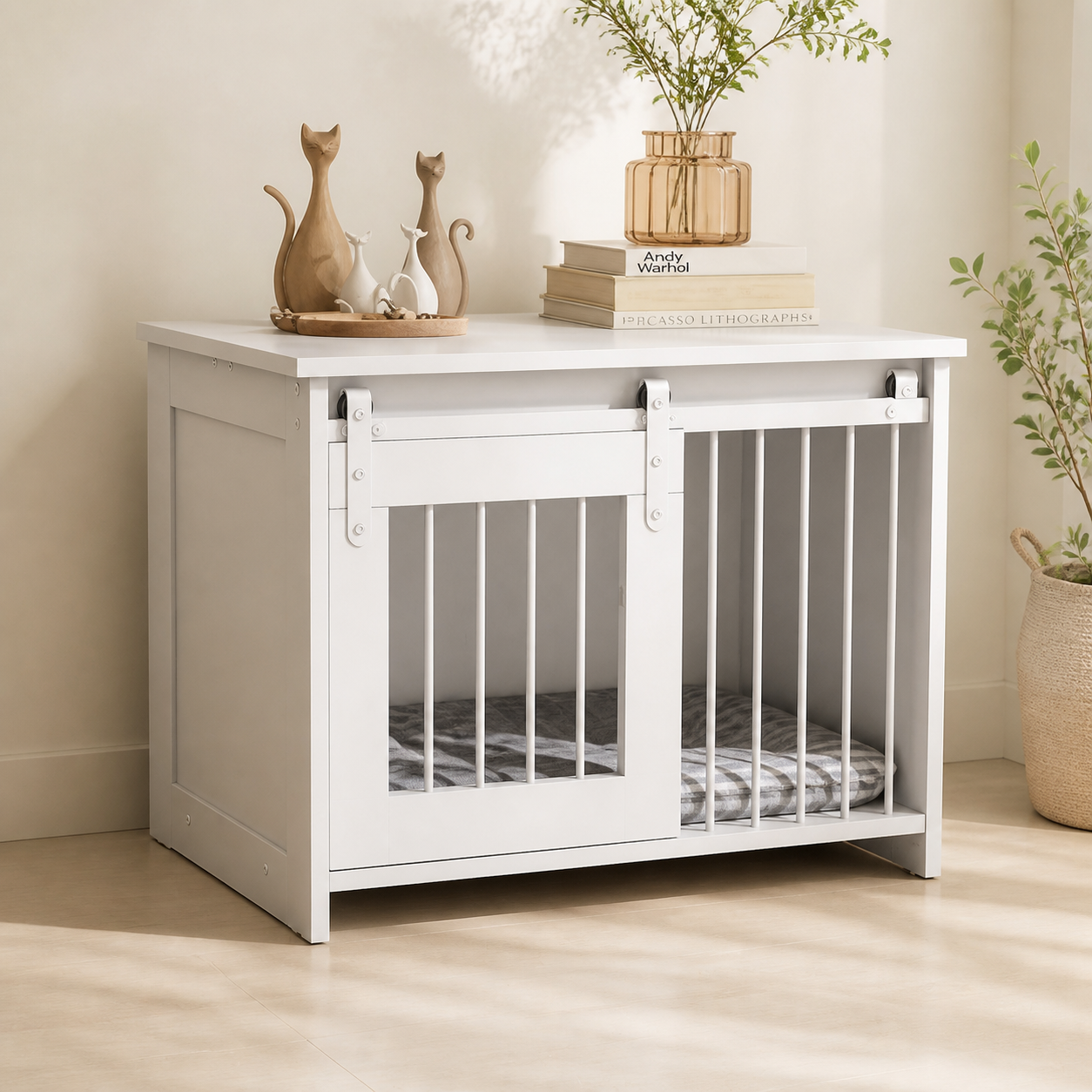 Sliding-Door Dog Crate Furniture — 80cm — studio hero