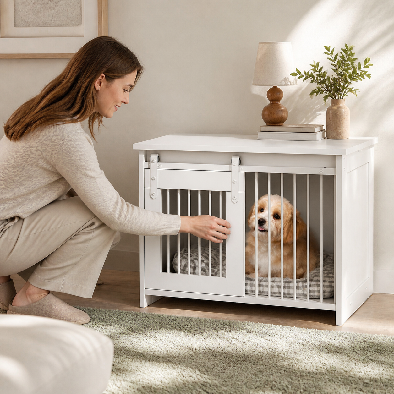 Sliding-Door Dog Crate Furniture — 80cm — owner setup