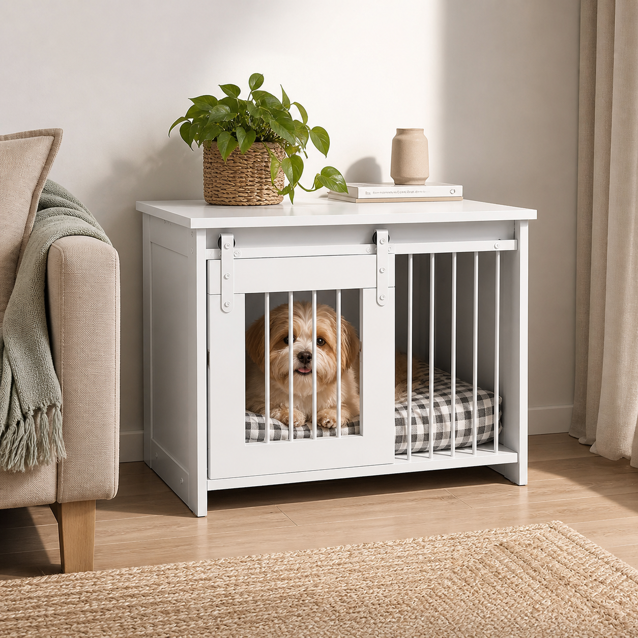 Sliding-Door Dog Crate Furniture — 80cm — in-room or vehicle context