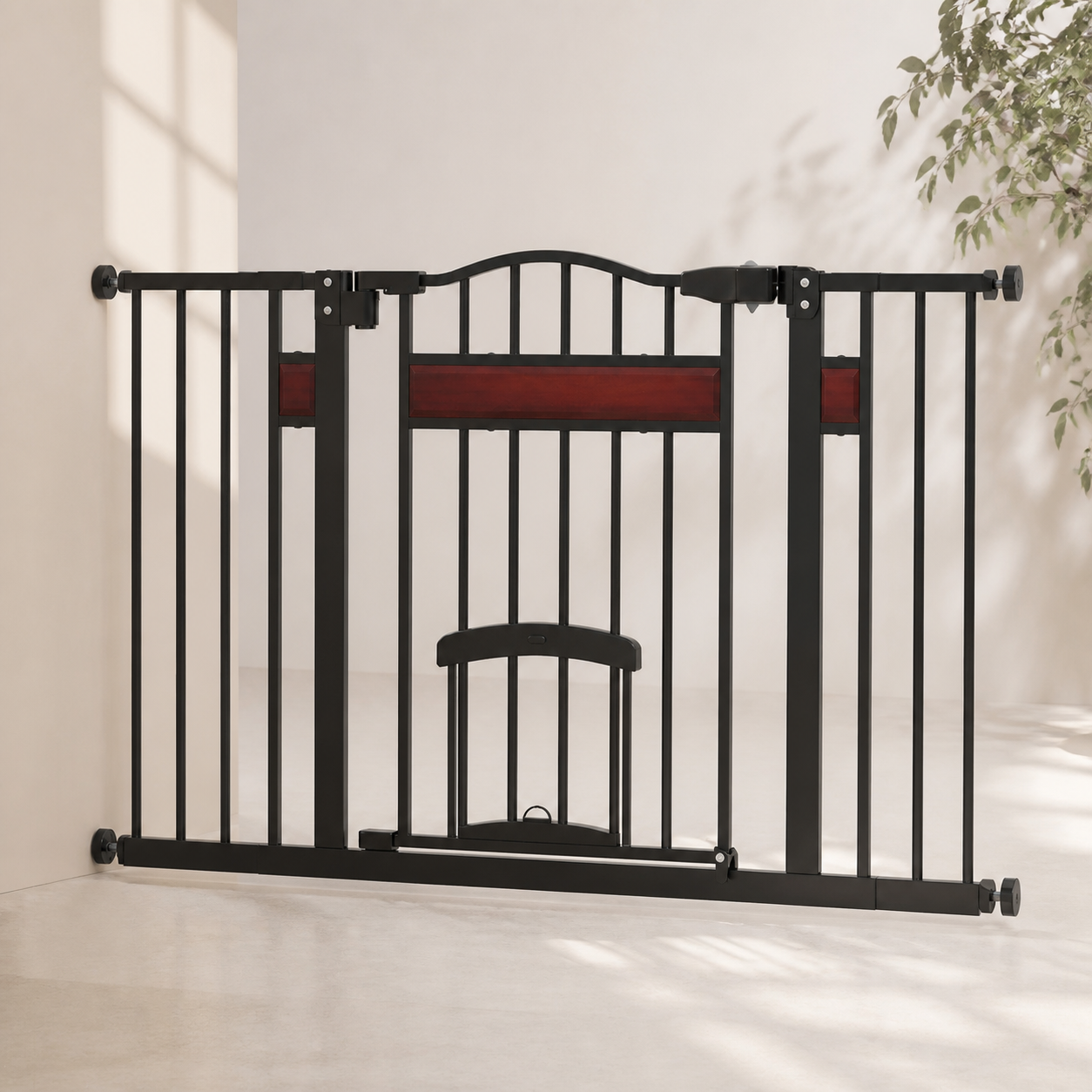 Extra-wide black walk-through pet gate