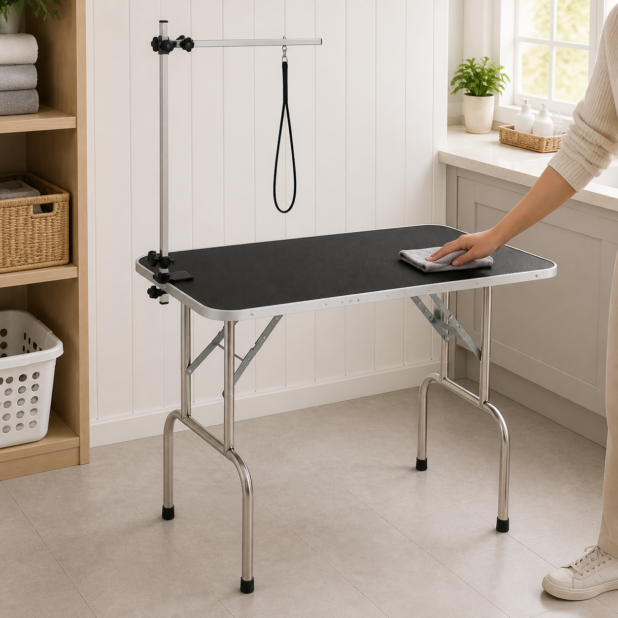 Wipe-clean grooming tabletop