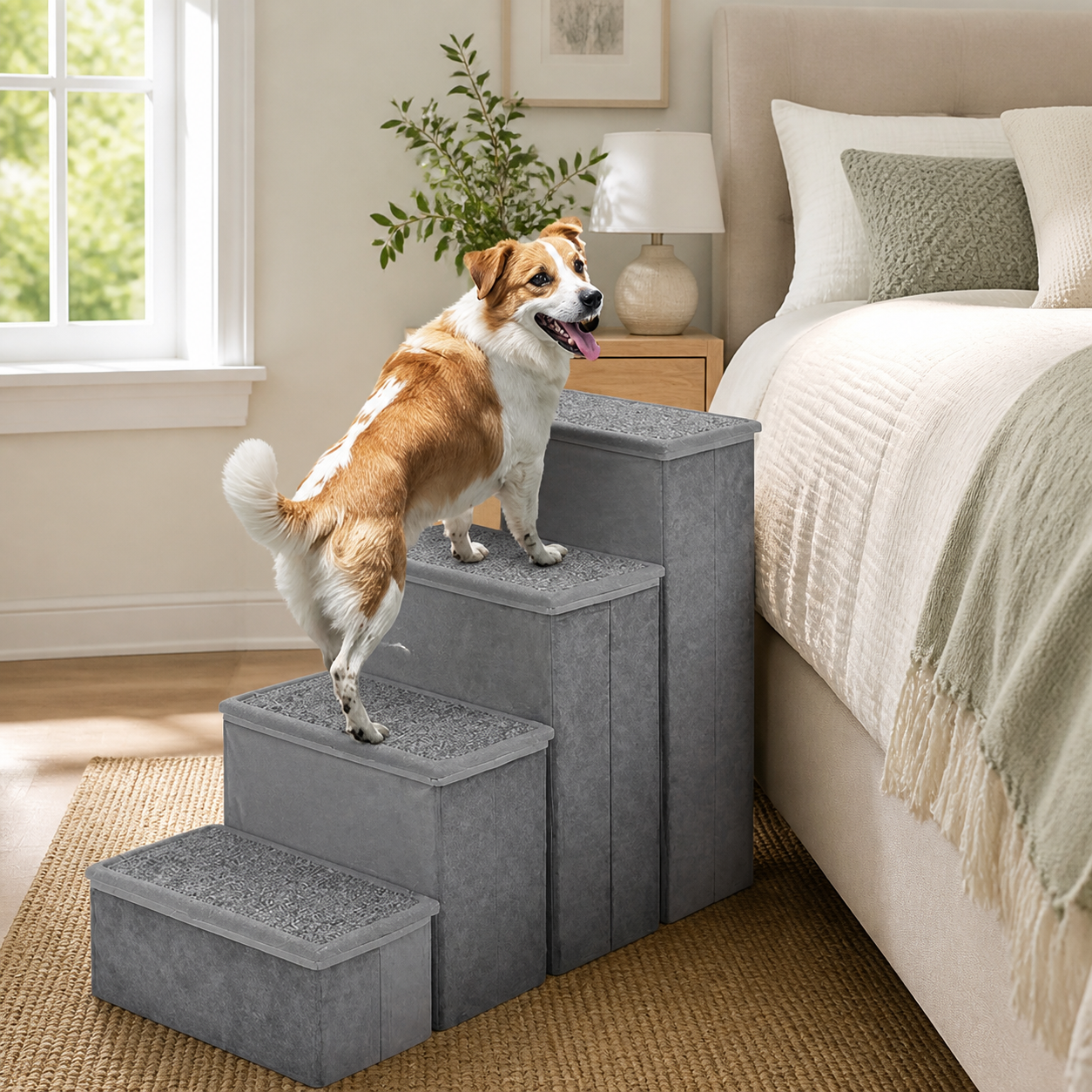 Foldable Pet Stairs with Storage — 4 Step — in everyday use