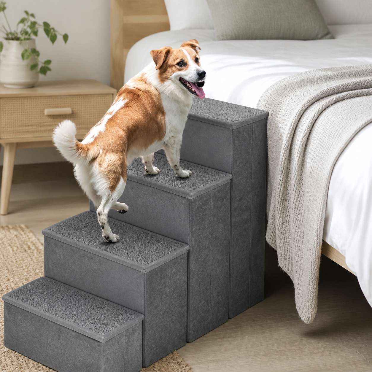 Foldable Pet Stairs with Storage — 4 Step — in-room or garden context