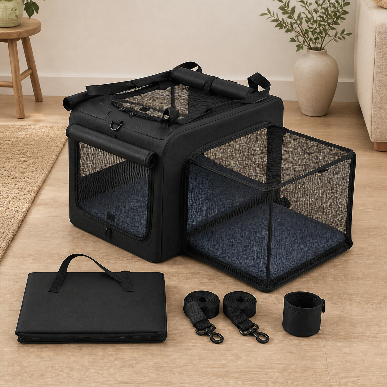 Folding Soft Dog Crate with Expandable Side — included components