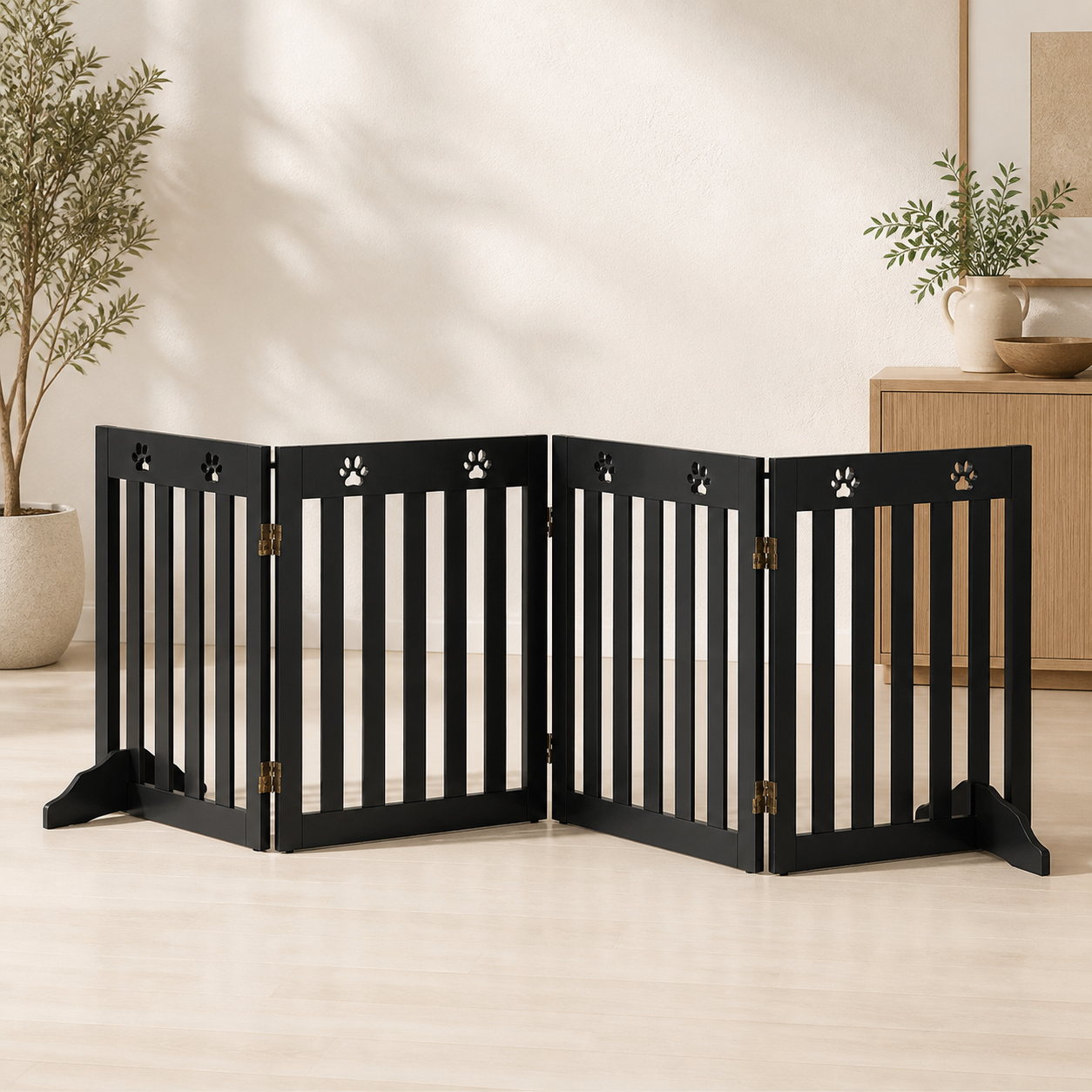 Four-Panel Freestanding Dog Gate — 203cm — studio hero