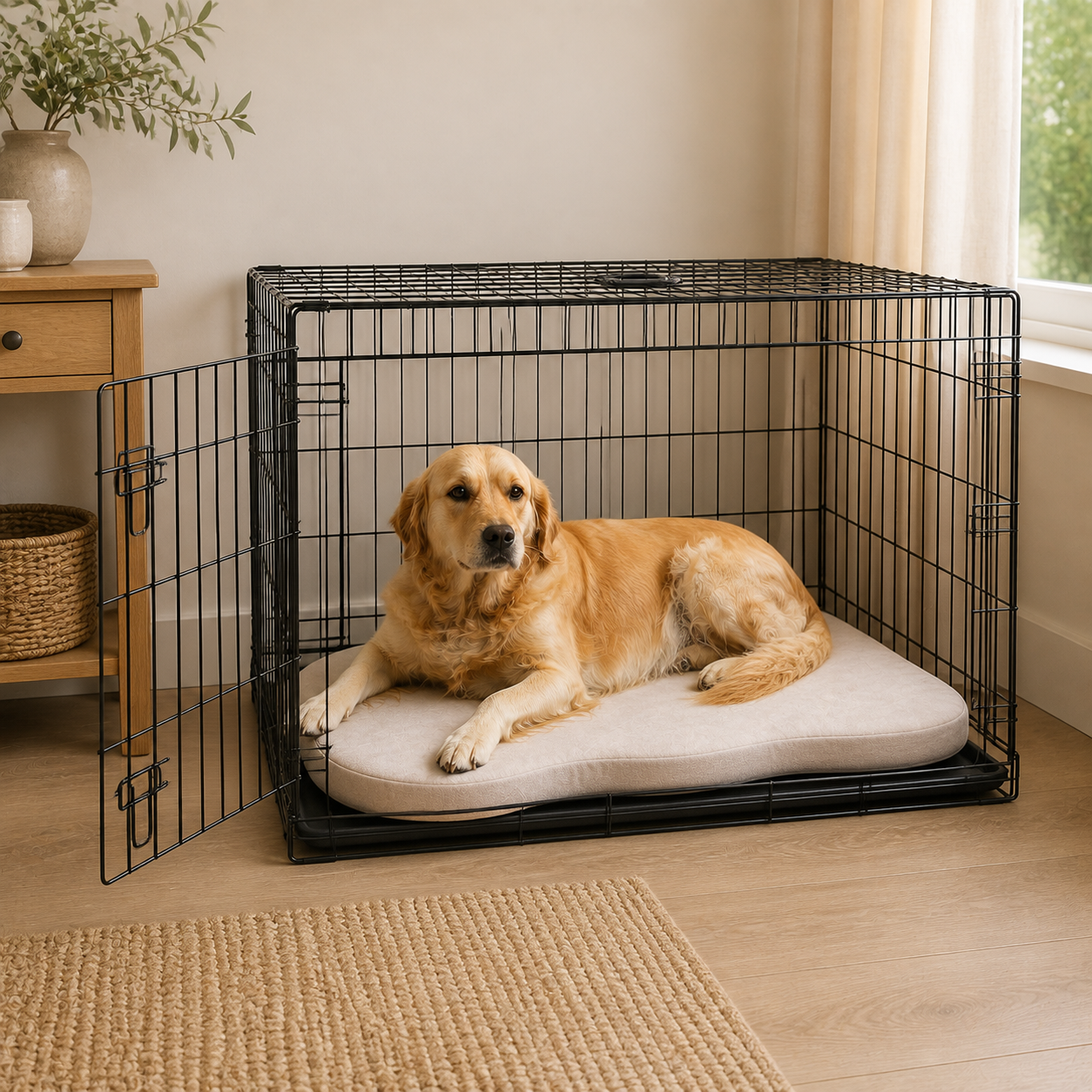 Memory Foam Dog Crate Mat — 110 × 66cm — second lifestyle view