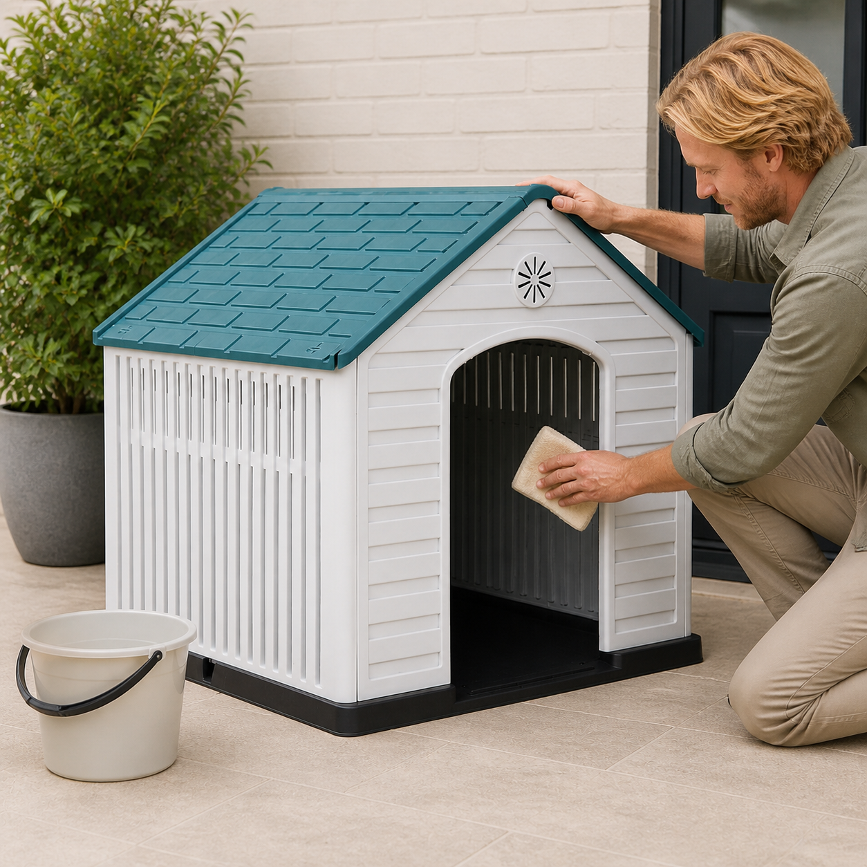 Large Ventilated Plastic Dog House — storage or care view