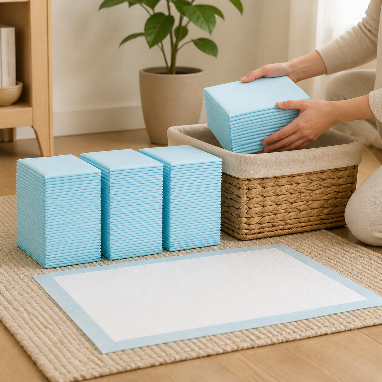 Six-Layer Puppy Training Pads — 150 Pack — storage or care view