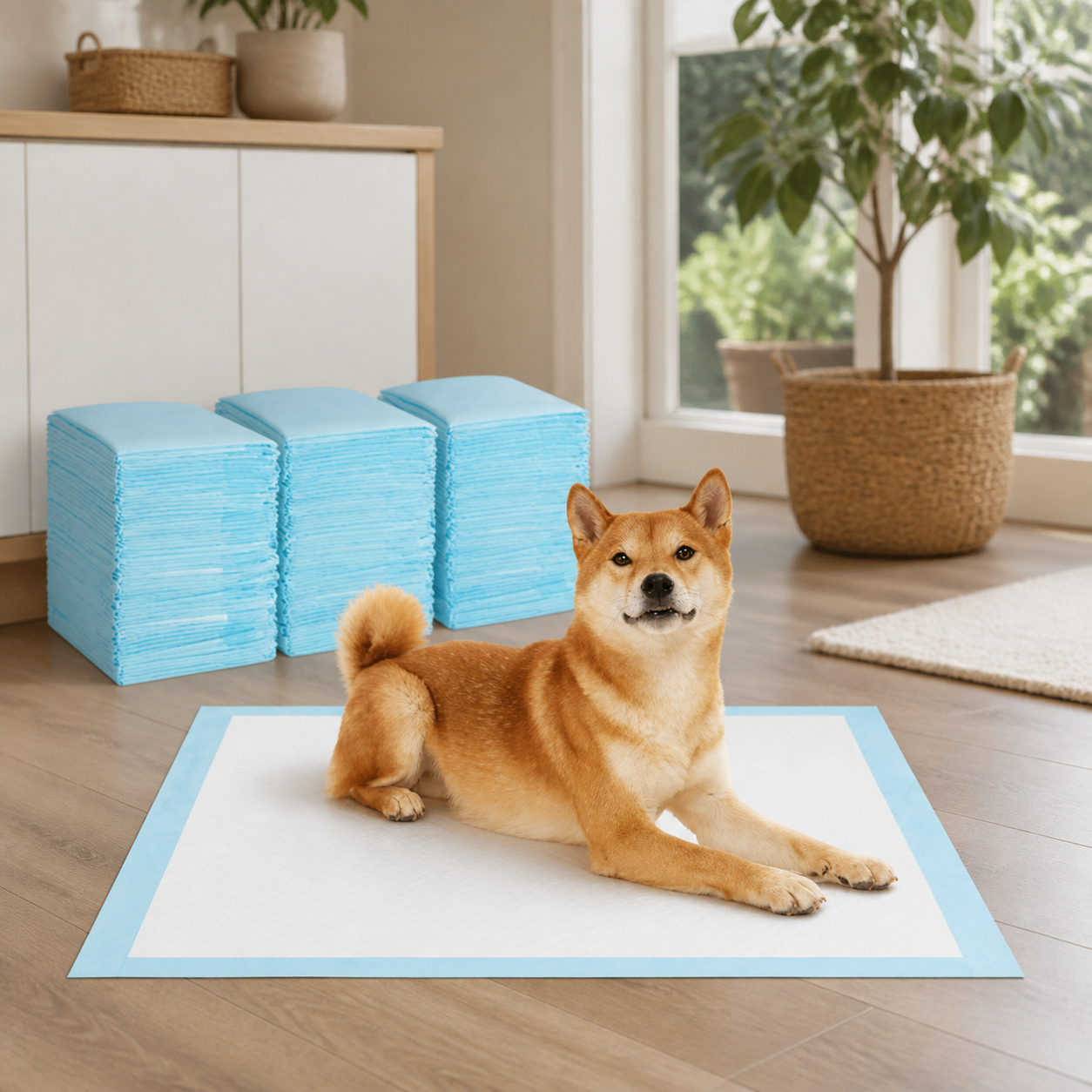 Six-Layer Puppy Training Pads — 150 Pack — in-room or vehicle context
