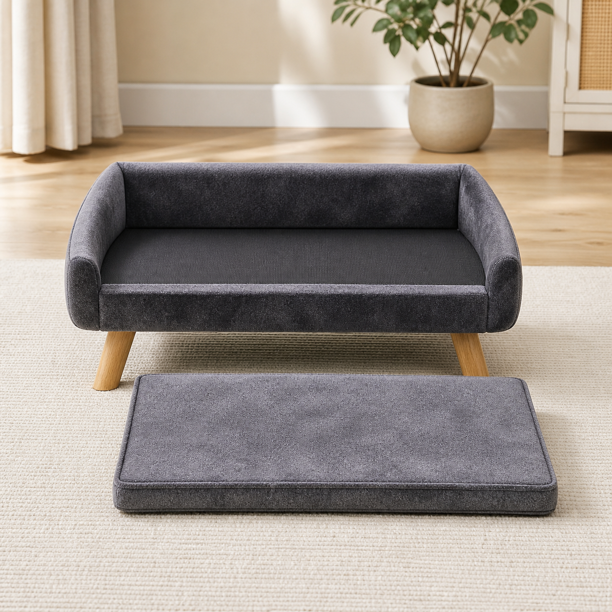 Raised Pet Sofa Bed with Removable Cushion — included components