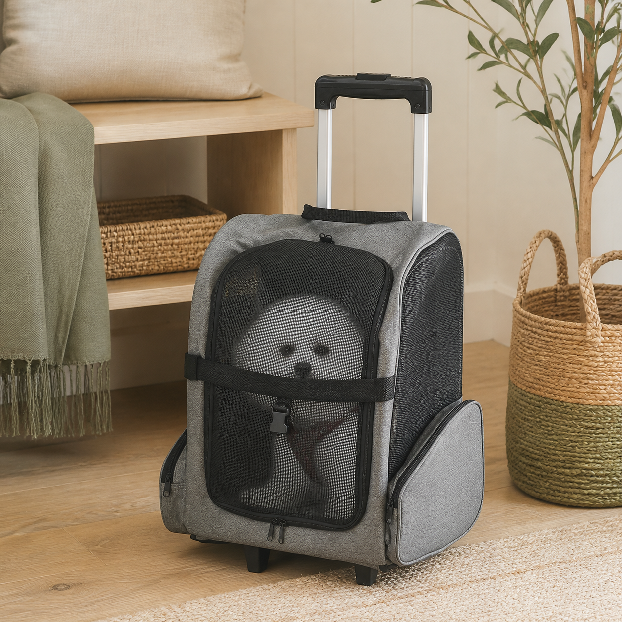 Wheeled Pet Carrier Backpack — Up to 4kg — in-room or garden context