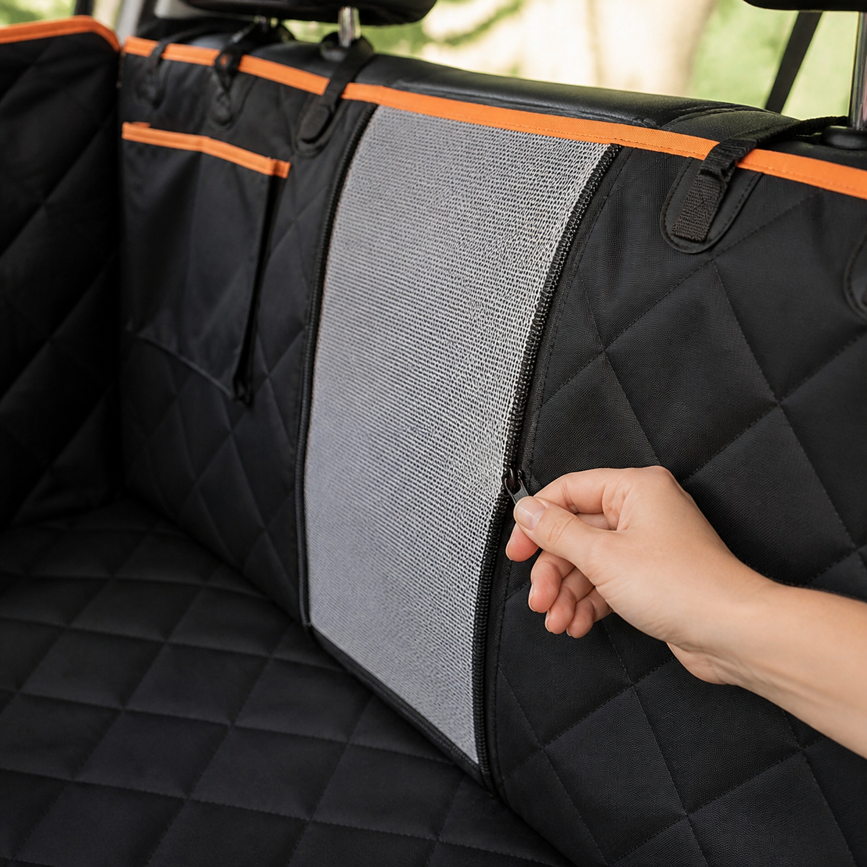 Quilted Dog Car Hammock with Side Protection — key feature detail