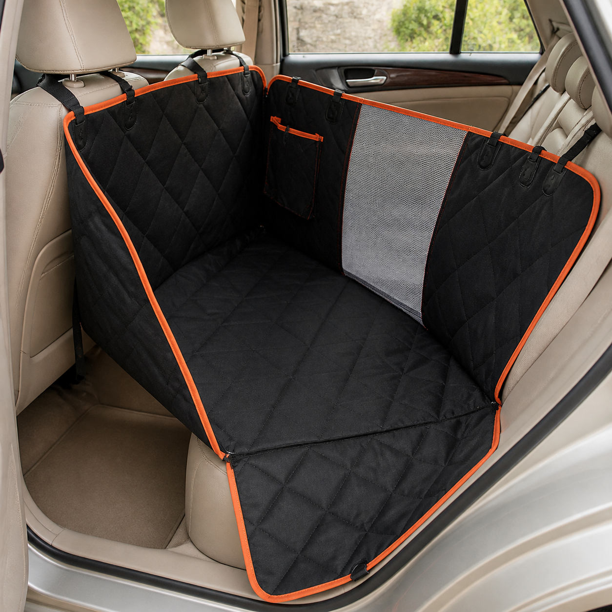 Quilted Dog Car Hammock with Side Protection — included components