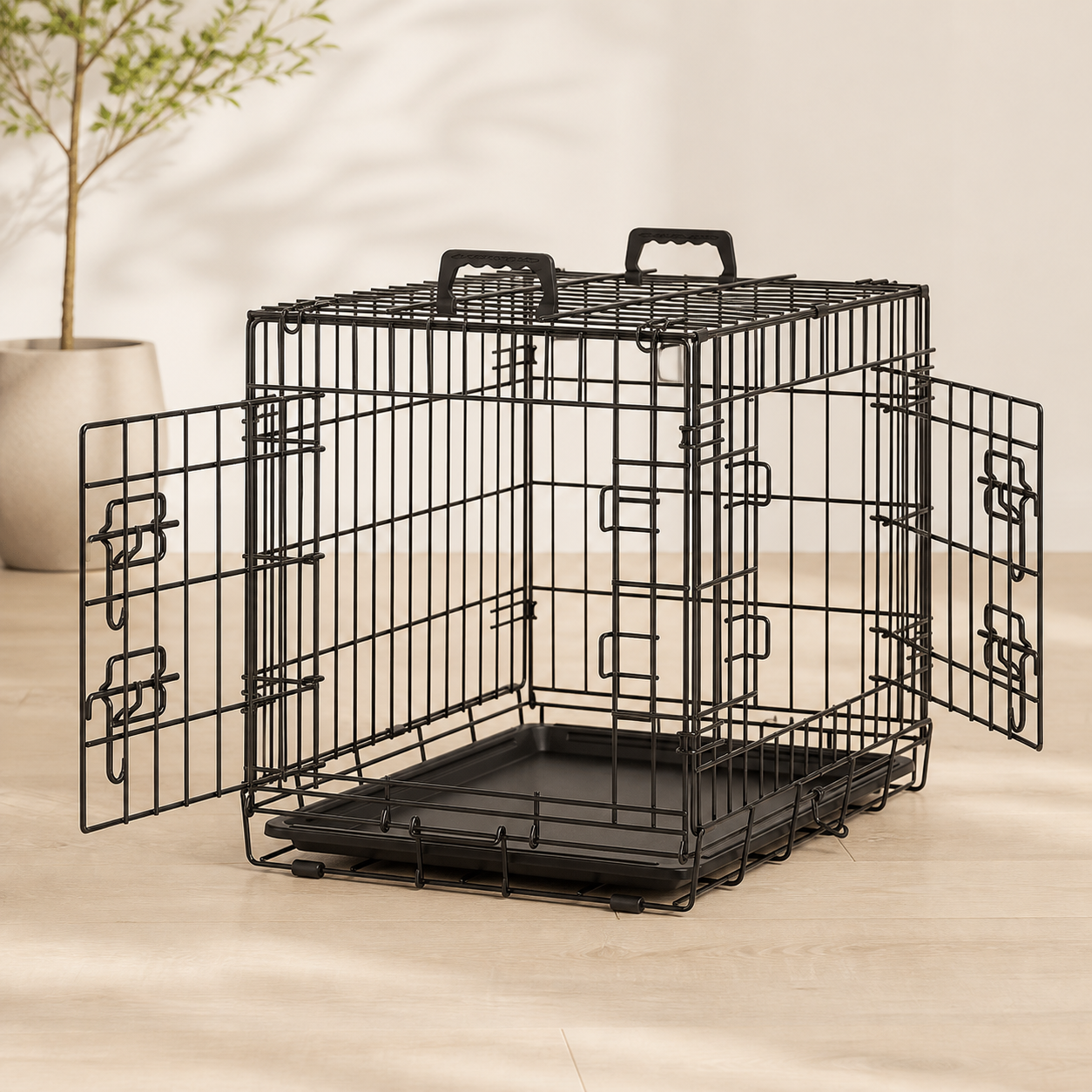 Foldable Two-Door Wire Dog Crate — Small — studio hero