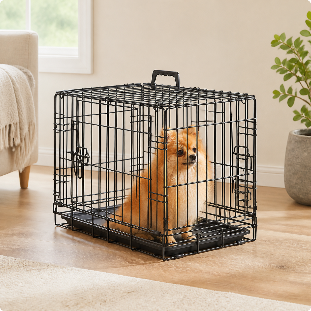 Foldable Two-Door Wire Dog Crate — Small — alternate view