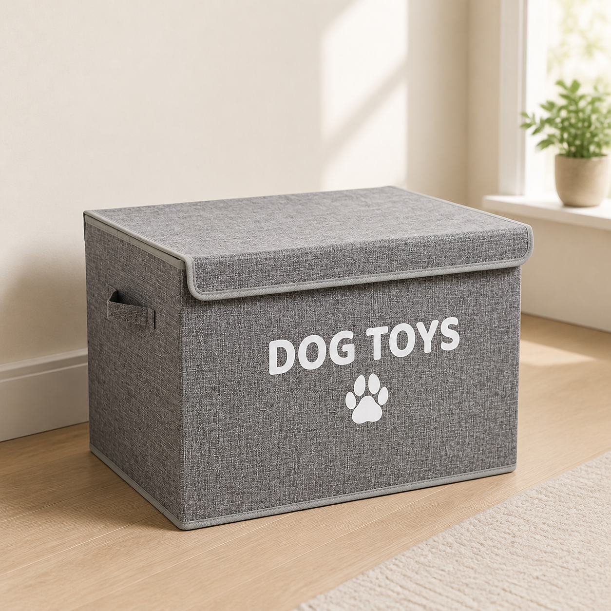 Grey foldable dog toy storage box