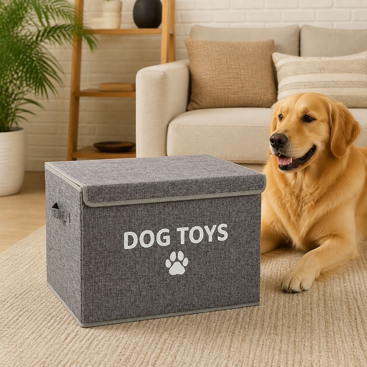 Dog toy storage box in living room