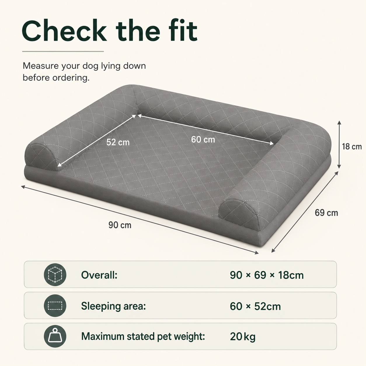 Bolstered Orthopaedic Dog Bed size and fit guide