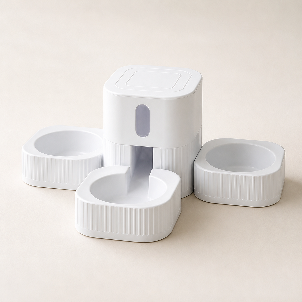 Three-Bowl Gravity Pet Feeder — studio hero
