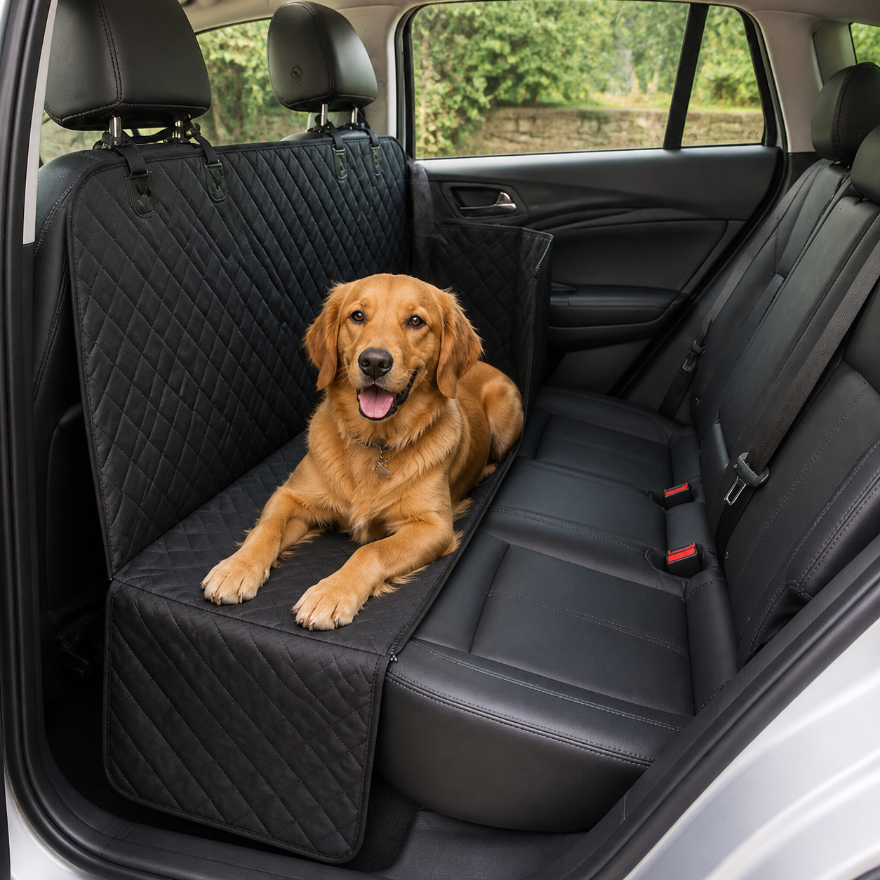 Split Rear-Seat Pet Cover — Shared Passenger Layout — in-room or vehicle context