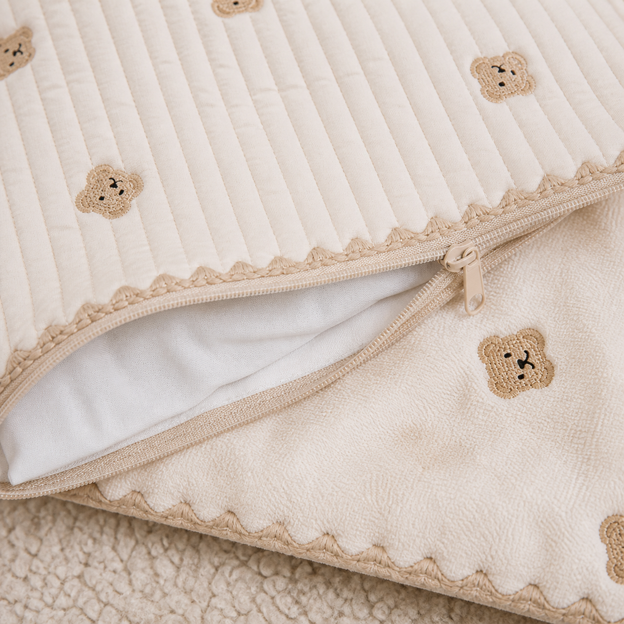Washable Dog Bed With Pillow & Cover — Bear, Medium — key feature detail