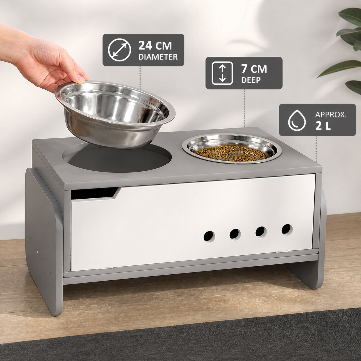 Removable two-litre stainless-steel bowl dimensions