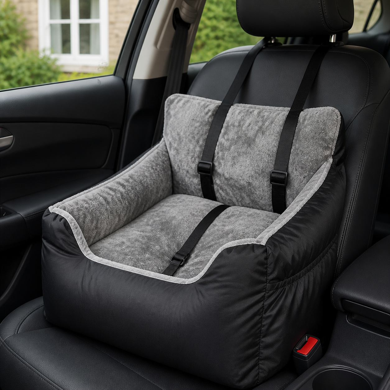 Two adjustable straps fitted around a vehicle headrest
