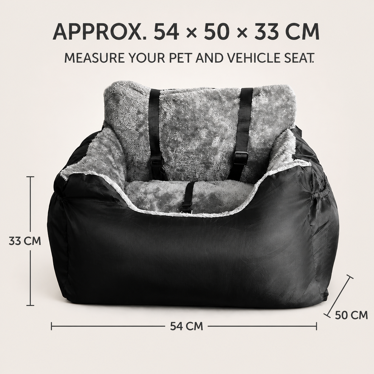 Pet car booster seat dimensions and measuring reminder