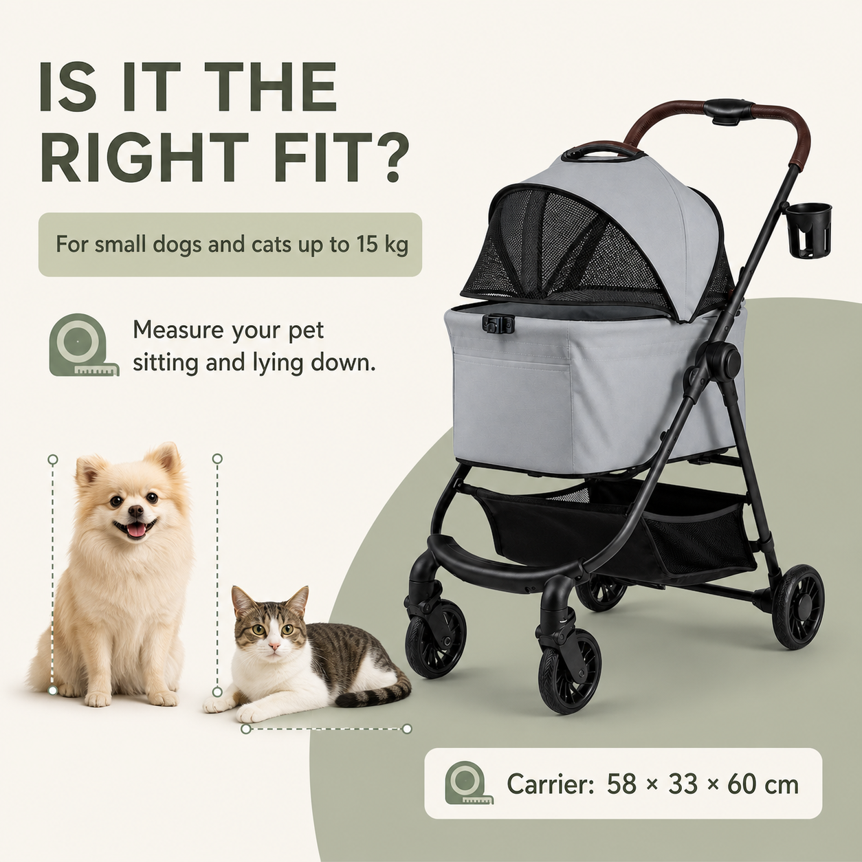 Fit guide for small dogs and cats up to 15 kg
