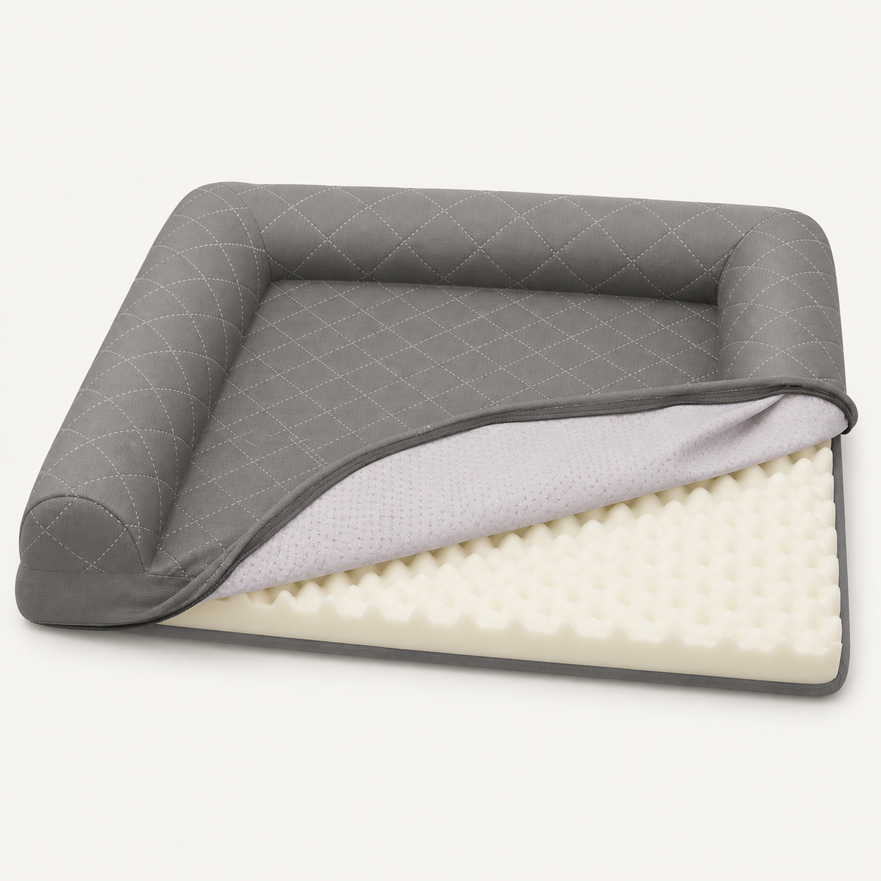 Removable bed cover lifted from the foam base