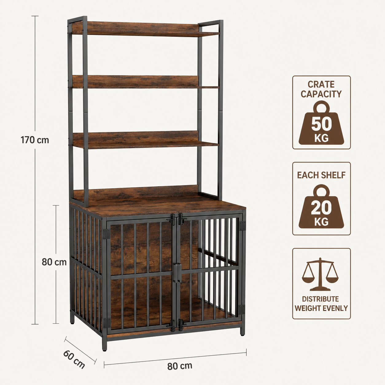 Crate and shelf capacity guide for the storage tower