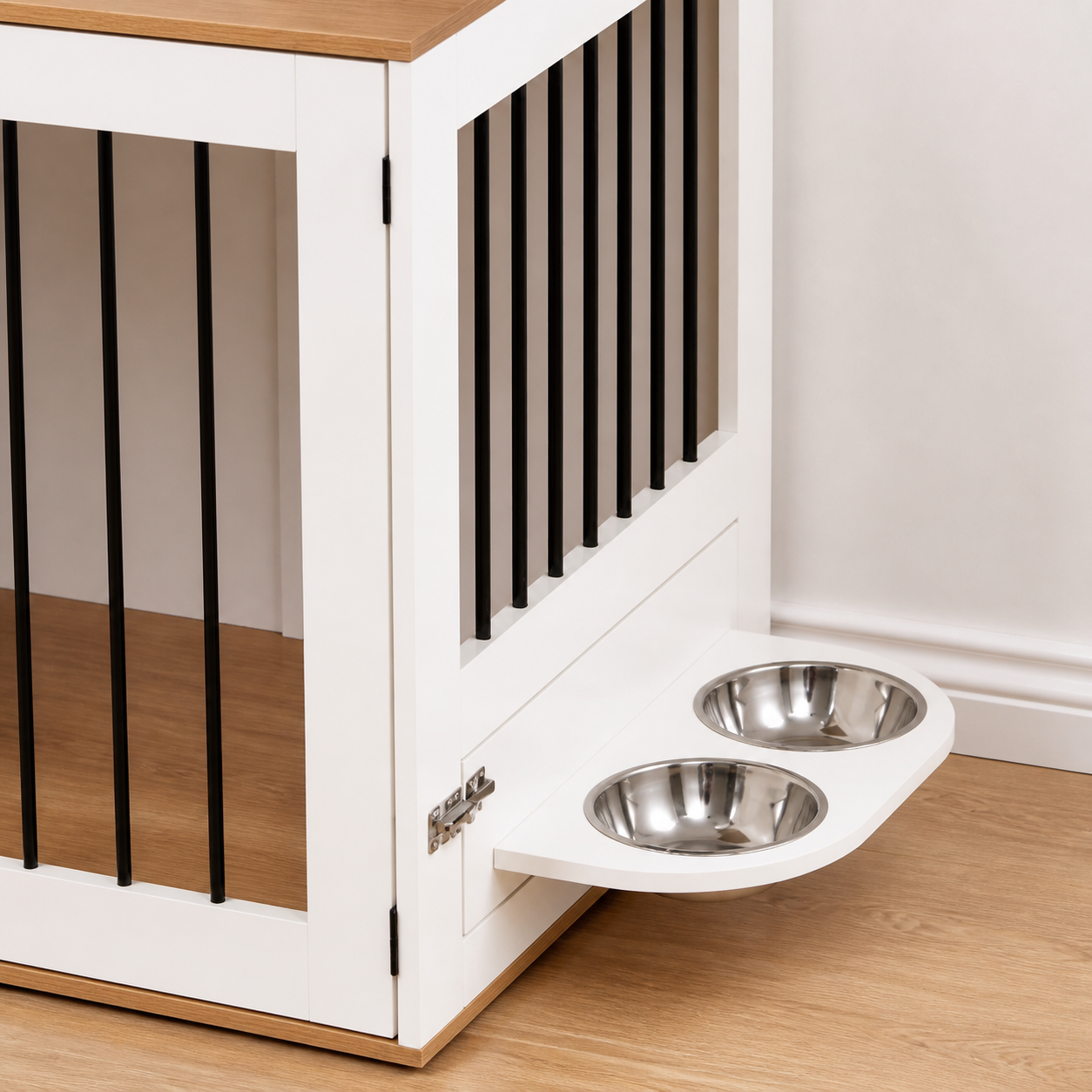 Rotating side feeding shelf with two stainless-steel bowls