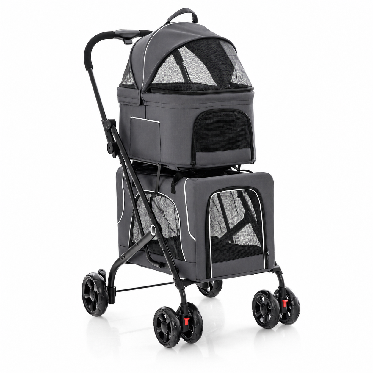 Pet stroller measuring and harness-tether safety guidance
