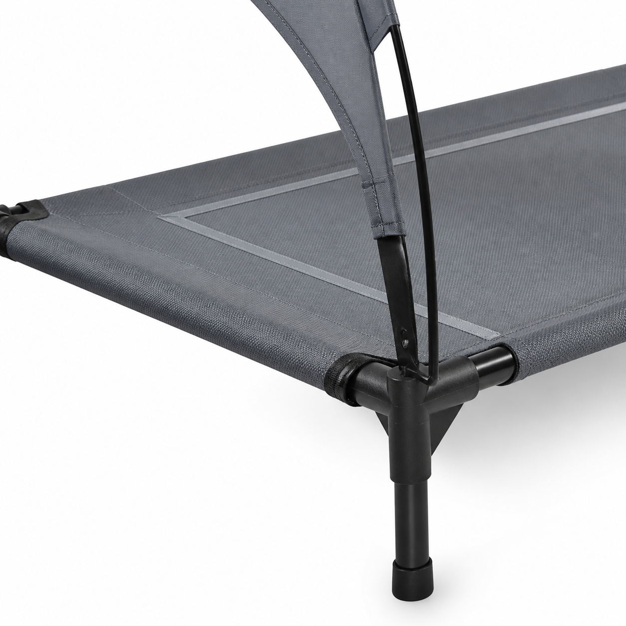 Grey sleeping deck, black frame corner and raised leg