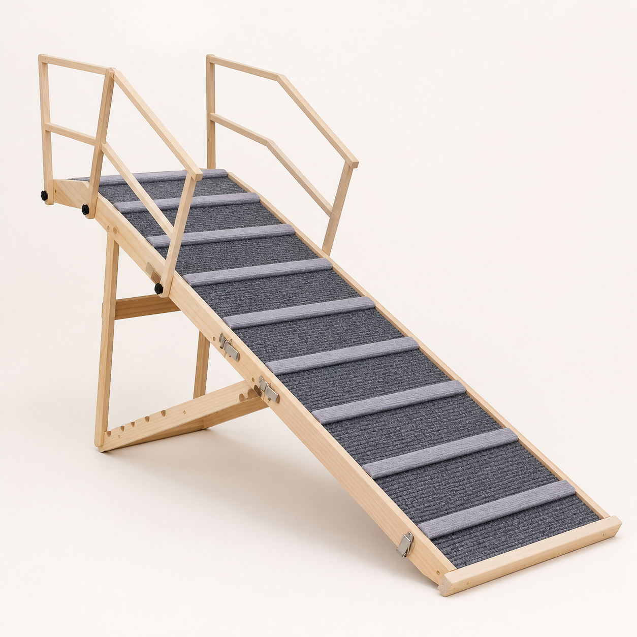Adjustable wooden dog ramp with landing and side rails