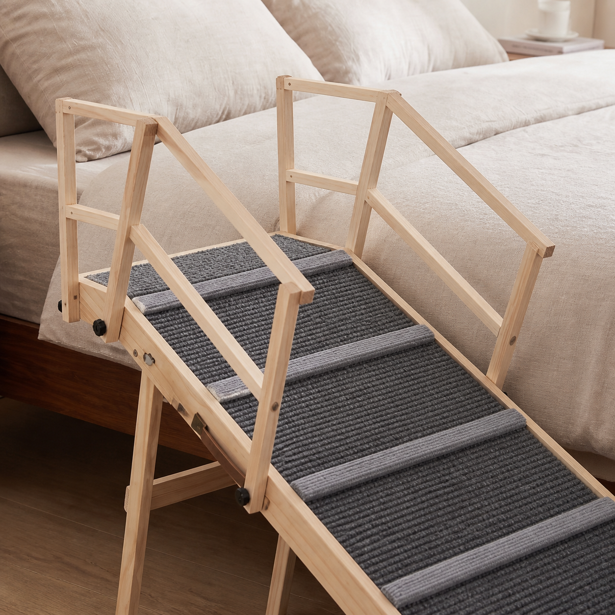 Top landing platform and repositionable wooden side rails