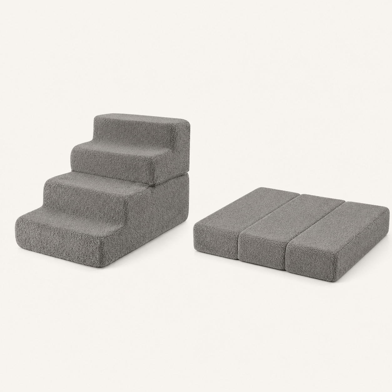 Grey foam pet stairs and low flat bed configurations
