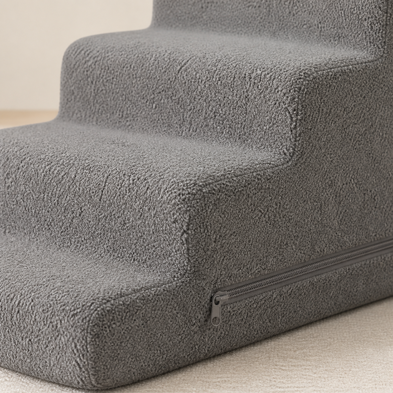 Grey teddy-fleece texture and cover zipper detail